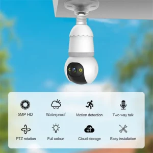 Wistino Tuya 4X Zoom Lightbulb Security Camera 5MP Ultra HD Motion Detection Two Way Voice Light Bulb Security Camera
